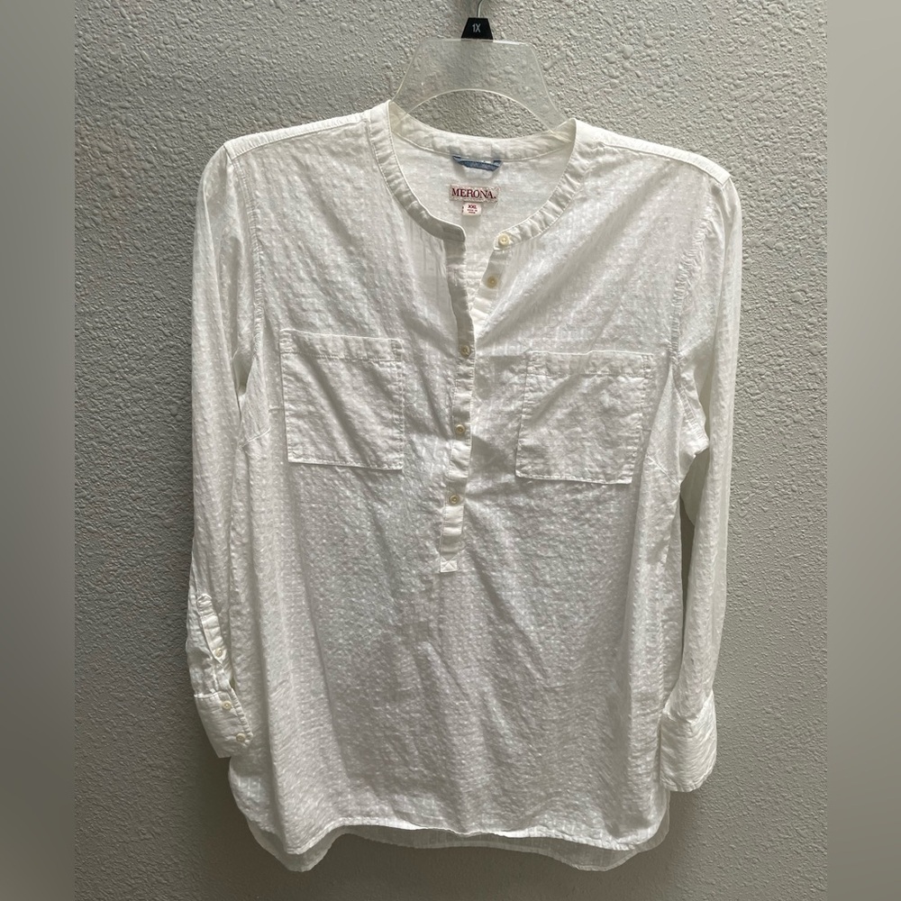 “Merona” Women’s White Button-Up Tunic Top - Size XXL - EUC